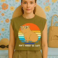 Retro Rodent Funny Capybara Dont Be Worry Be Capy Garment-Dyed Women's Muscle Tee