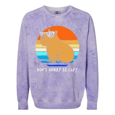 Retro Rodent Funny Capybara Dont Be Worry Be Capy Colorblast Crewneck Sweatshirt