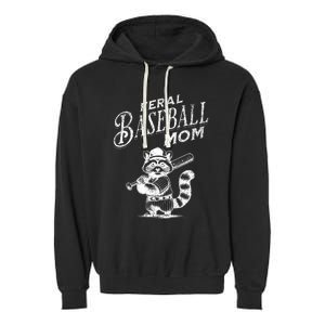 Retro Raccoon Feral Baseball Mom Trash Panda Sport Lover Garment-Dyed Fleece Hoodie