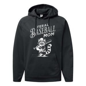 Retro Raccoon Feral Baseball Mom Trash Panda Sport Lover Performance Fleece Hoodie