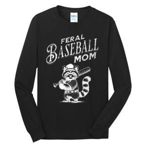 Retro Raccoon Feral Baseball Mom Trash Panda Sport Lover Tall Long Sleeve T-Shirt