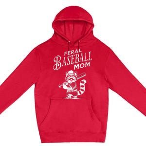 Retro Raccoon Feral Baseball Mom Trash Panda Sport Lover Premium Pullover Hoodie