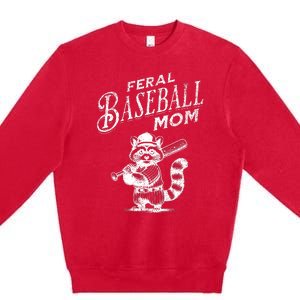 Retro Raccoon Feral Baseball Mom Trash Panda Sport Lover Premium Crewneck Sweatshirt