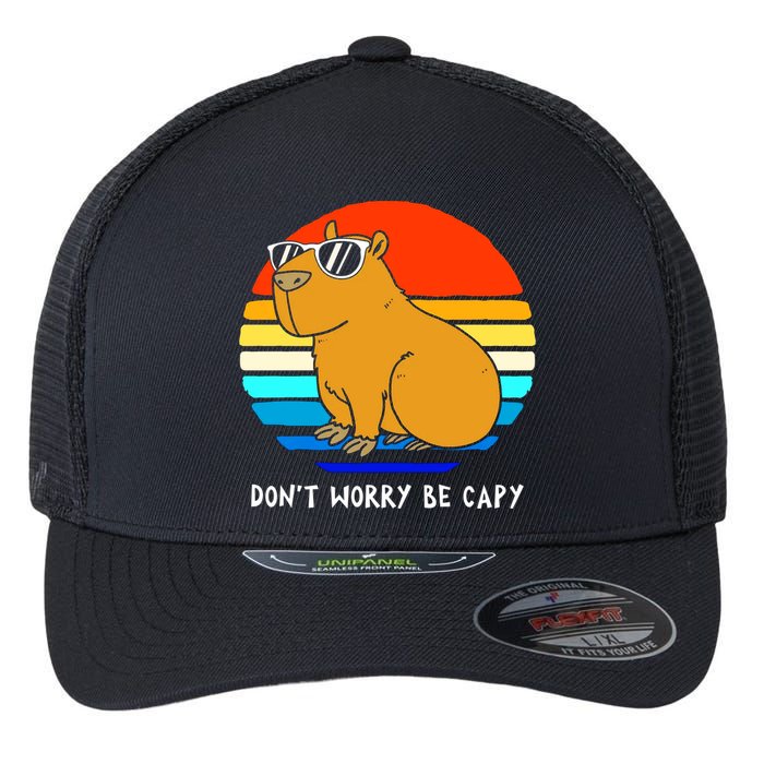 Retro Rodent Funny Capybara Dont Be Worry Be Capy Flexfit Unipanel Trucker Cap