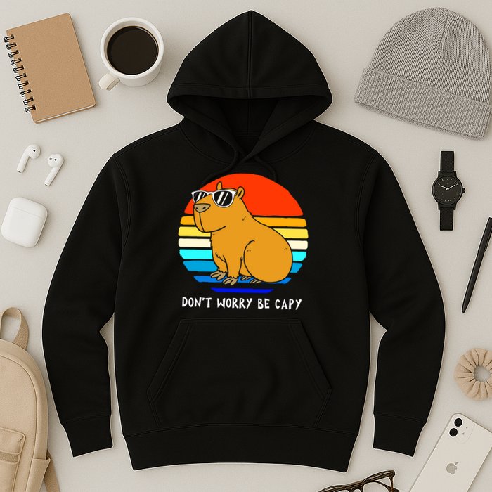 Retro Rodent Funny Capybara Dont Be Worry Be Capy Hoodie