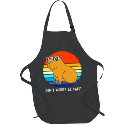 Retro Rodent Funny Capybara Dont Be Worry Be Capy Full-Length Apron With Pockets