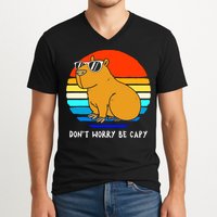 Retro Rodent Funny Capybara Dont Be Worry Be Capy V-Neck T-Shirt