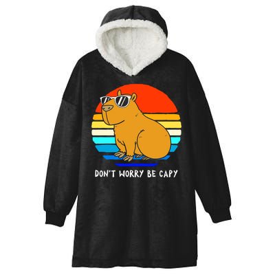 Retro Rodent Funny Capybara Dont Be Worry Be Capy Hooded Wearable Blanket