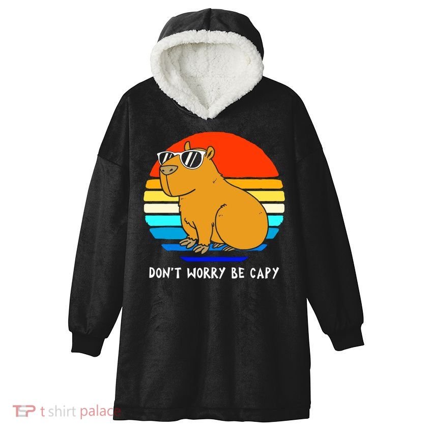 Retro Rodent Funny Capybara Dont Be Worry Be Capy Hooded Wearable Blanket