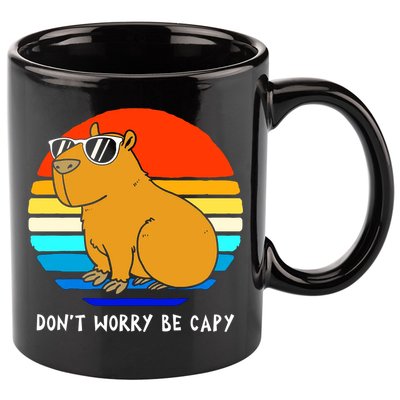 Retro Rodent Funny Capybara Dont Be Worry Be Capy 11oz C Handle Ceramic Mug