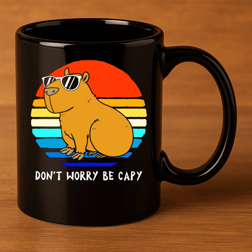 Retro Rodent Funny Capybara Dont Be Worry Be Capy 11oz C Handle Ceramic Mug
