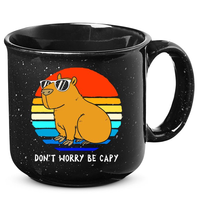 Retro Rodent Funny Capybara Dont Be Worry Be Capy 15oz Campfire Ceramic Mug