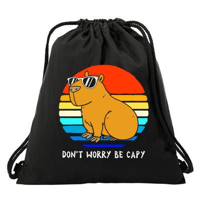 Retro Rodent Funny Capybara Dont Be Worry Be Capy Drawstring Bag
