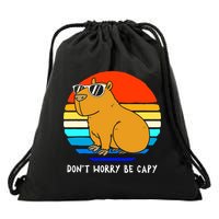 Retro Rodent Funny Capybara Dont Be Worry Be Capy Drawstring Bag