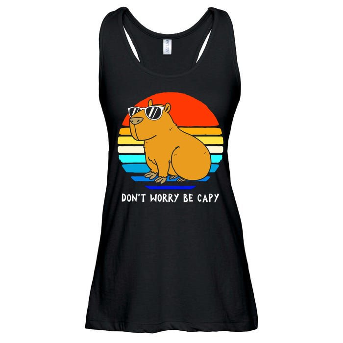 Retro Rodent Funny Capybara Dont Be Worry Be Capy Ladies Essential Flowy Tank