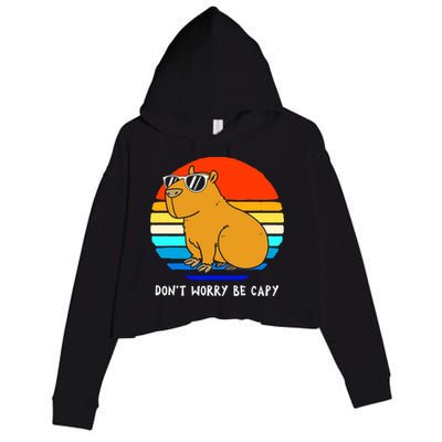 Retro Rodent Funny Capybara Dont Be Worry Be Capy Crop Fleece Hoodie