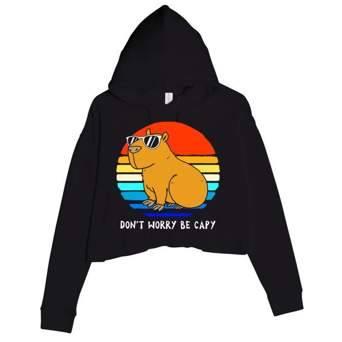 Retro Rodent Funny Capybara Dont Be Worry Be Capy Crop Fleece Hoodie