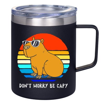 Retro Rodent Funny Capybara Dont Be Worry Be Capy 12oz Stainless Steel Coffee Mug