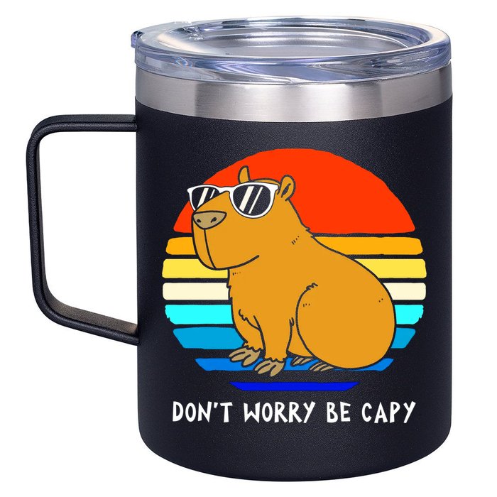 Retro Rodent Funny Capybara Dont Be Worry Be Capy 12oz Stainless Steel Coffee Mug