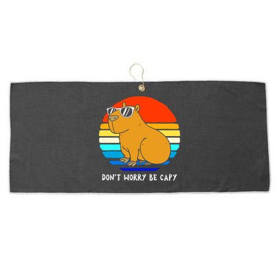 Retro Rodent Funny Capybara Dont Be Worry Be Capy Large Microfiber Waffle Golf Towel