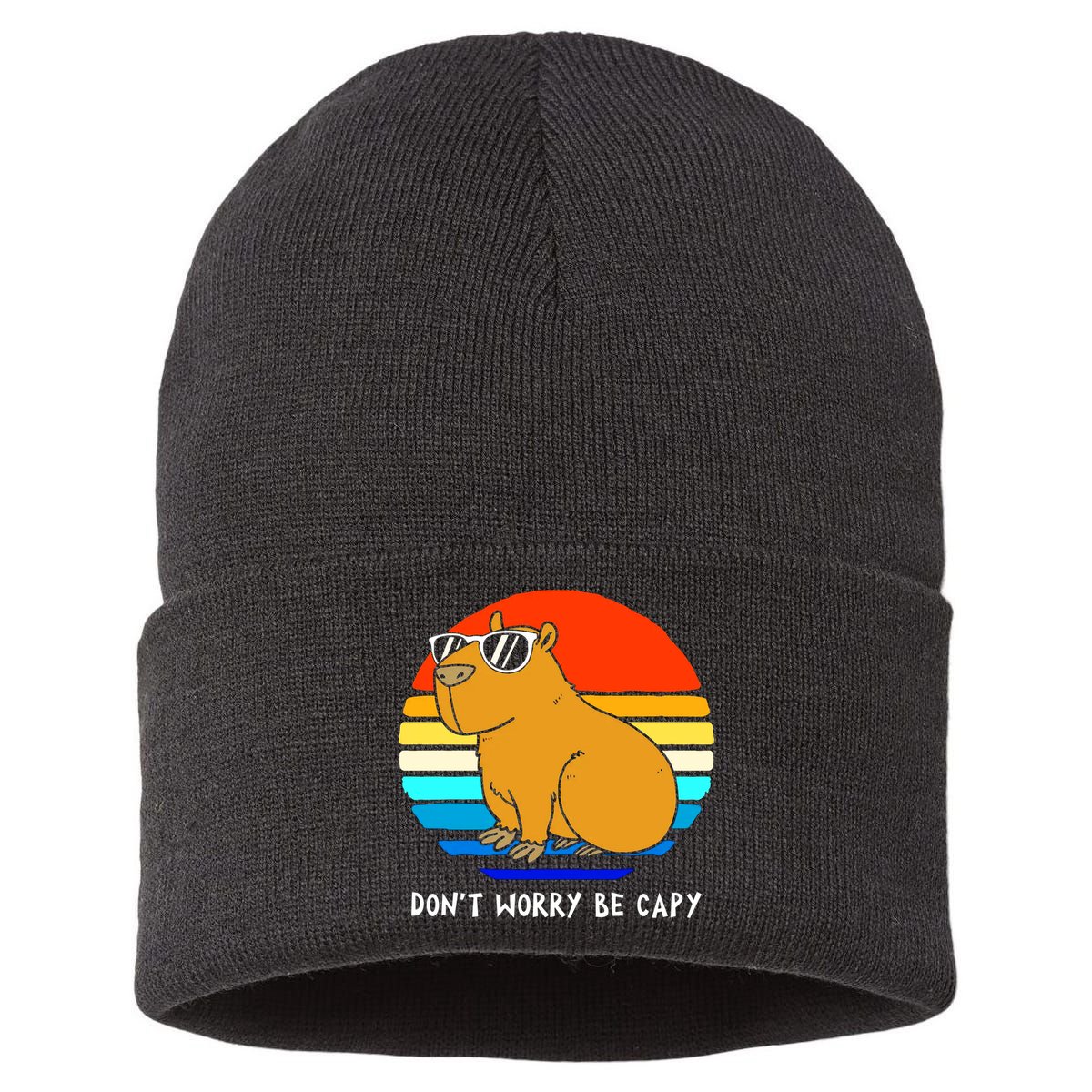 Retro Rodent Funny Capybara Dont Be Worry Be Capy Sustainable Knit Beanie