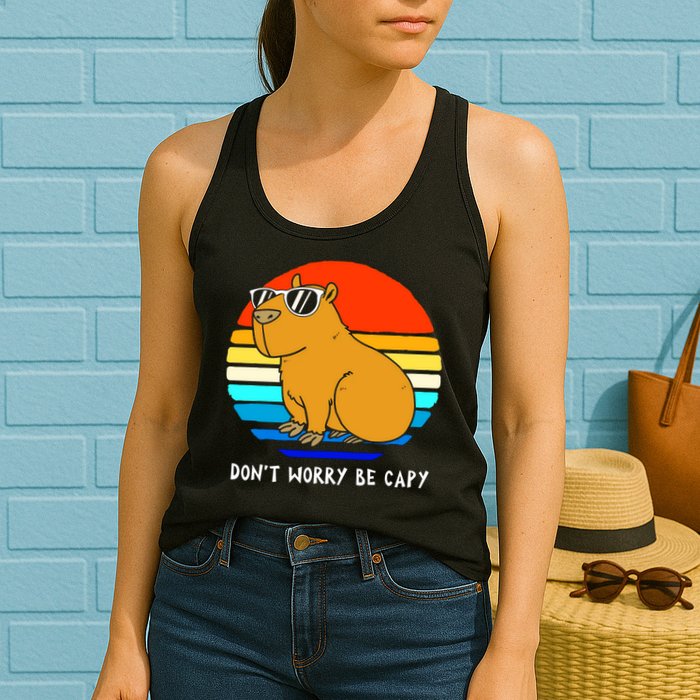 Retro Rodent Funny Capybara Dont Be Worry Be Capy Womens Tank Top