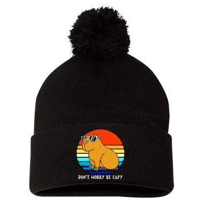 Retro Rodent Funny Capybara Dont Be Worry Be Capy Pom Pom 12in Knit Beanie