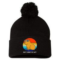 Retro Rodent Funny Capybara Dont Be Worry Be Capy Pom Pom 12in Knit Beanie