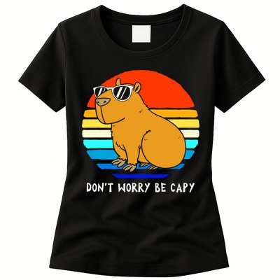 Retro Rodent Funny Capybara Dont Be Worry Be Capy Womens T-Shirt