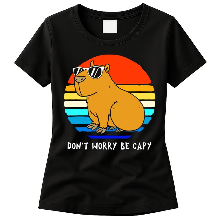 Retro Rodent Funny Capybara Dont Be Worry Be Capy Womens T-Shirt