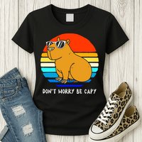 Retro Rodent Funny Capybara Dont Be Worry Be Capy Womens T-Shirt