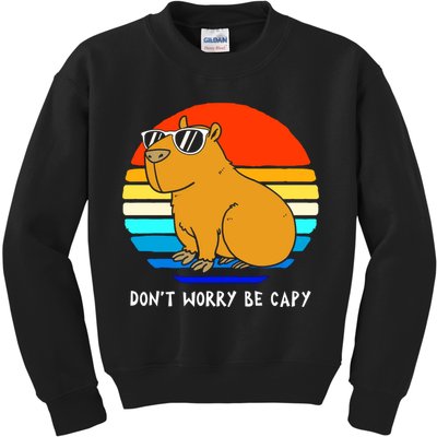 Retro Rodent Funny Capybara Dont Be Worry Be Capy Kids Sweatshirt