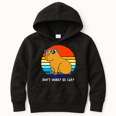 Retro Rodent Funny Capybara Dont Be Worry Be Capy Kids Hoodie
