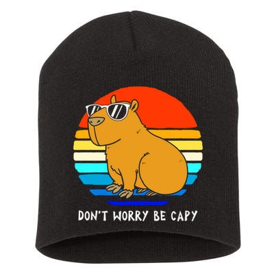 Retro Rodent Funny Capybara Dont Be Worry Be Capy Short Acrylic Beanie