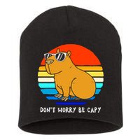 Retro Rodent Funny Capybara Dont Be Worry Be Capy Short Acrylic Beanie