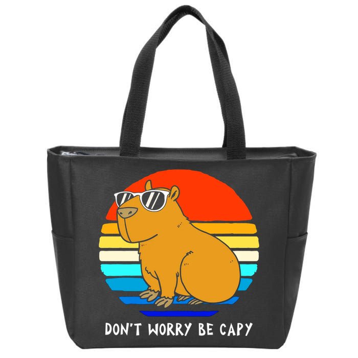 Retro Rodent Funny Capybara Dont Be Worry Be Capy Zip Tote Bag
