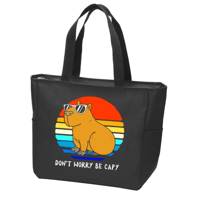 Retro Rodent Funny Capybara Dont Be Worry Be Capy Zip Tote Bag