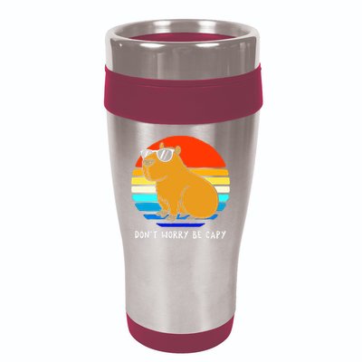 Retro Rodent Funny Capybara Dont Be Worry Be Capy 16oz Travel Tumbler