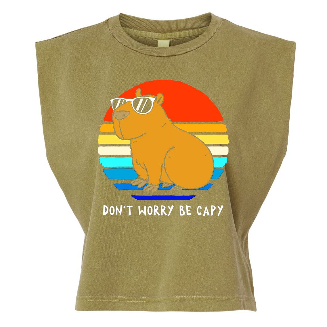Retro Rodent Funny Capybara Dont Be Worry Be Capy Garment-Dyed Women's Muscle Tee