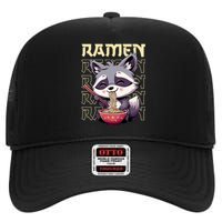 Ramen Raccoon Funny Gift High Crown Mesh Back Trucker Hat