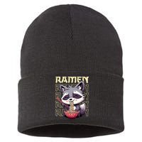 Ramen Raccoon Funny Gift Sustainable Knit Beanie