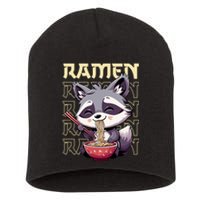 Ramen Raccoon Funny Gift Short Acrylic Beanie