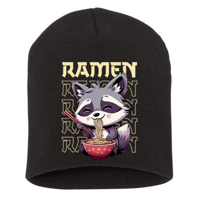 Ramen Raccoon Funny Gift Short Acrylic Beanie