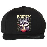 Ramen Raccoon Funny Gift Wool Snapback Cap