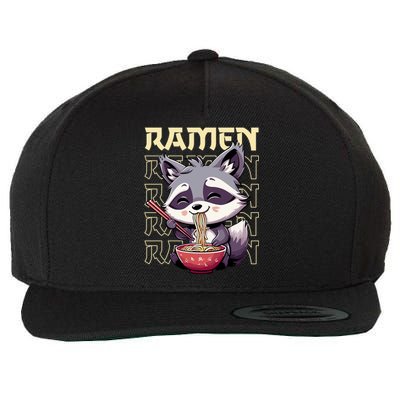 Ramen Raccoon Funny Gift Wool Snapback Cap