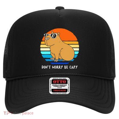Retro Rodent Funny Capybara Dont Be Worry Be Capy High Crown Mesh Back Trucker Hat