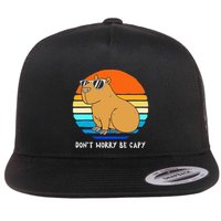 Retro Rodent Funny Capybara Dont Be Worry Be Capy Flatbill Hat