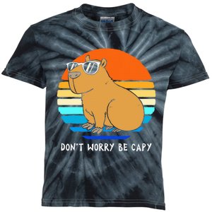 Retro Rodent Funny Capybara Dont Be Worry Be Capy Kids Tie-Dye T-Shirt