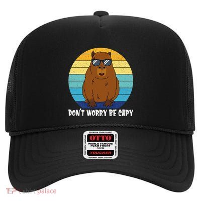 Retro Rodent Funny Capybara Dont Be Worry Be Capy High Crown Mesh Back Trucker Hat
