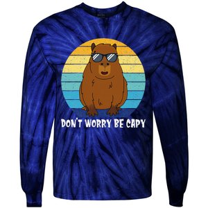 Retro Rodent Funny Capybara Dont Be Worry Be Capy Tie-Dye Long Sleeve Shirt